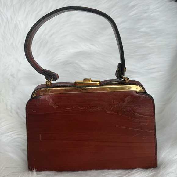 Vintage 60s Etienne Aigner Luxury Handbag - Unique, Rare, Brown Handmade Leather - Picture 5 of 8
